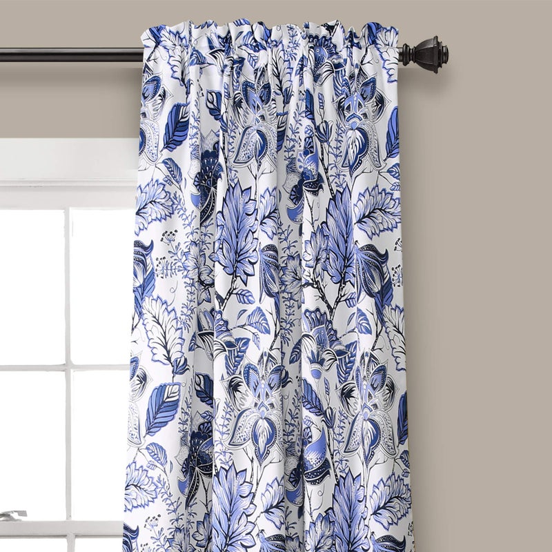 Lush Decor, Blue Cynthia Jacobean Darkening Window Curtains Set for Living, Dining Room, Bedroom, 108" L Panel Pair - Image 2